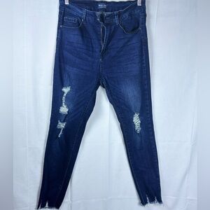 Wax Jean Women's Ripped Dark Blue Skinny Jeans